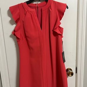 Vince camuto Split V-Neck Sheath Ruffle Cap Sleeve Crepe Dress